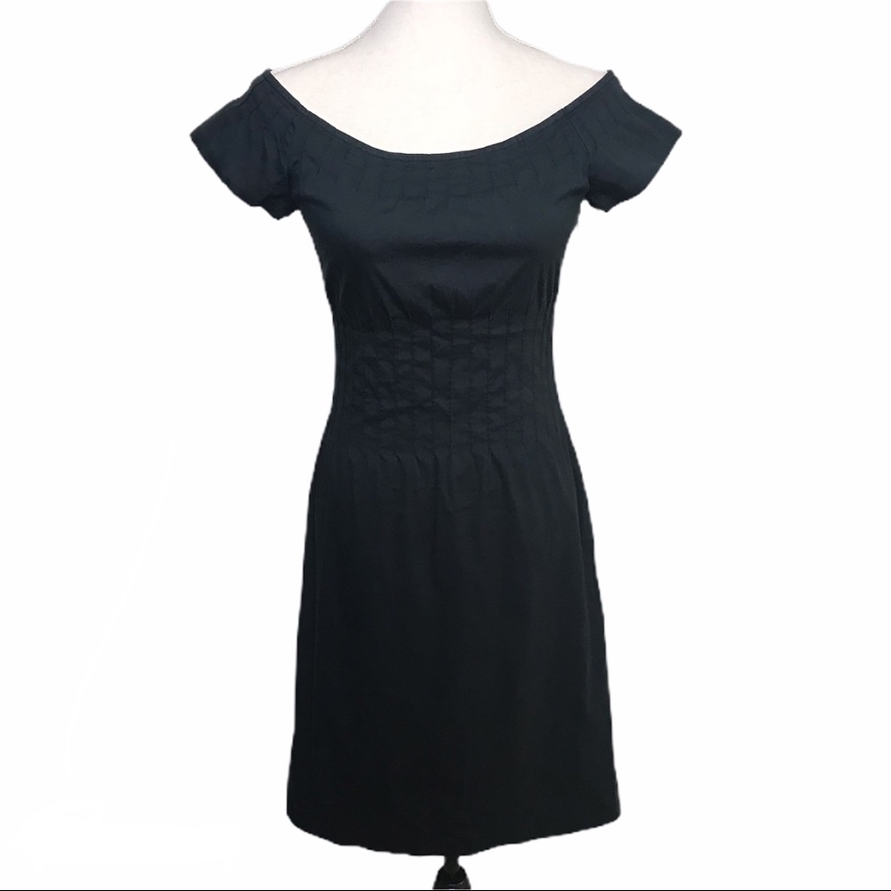 Theory Black Ashby off shoulder dress